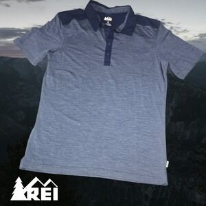 REI Co-op Men's Colorblock Knit Stretch SS Merino Wool Tencel Blend Polo Navy M